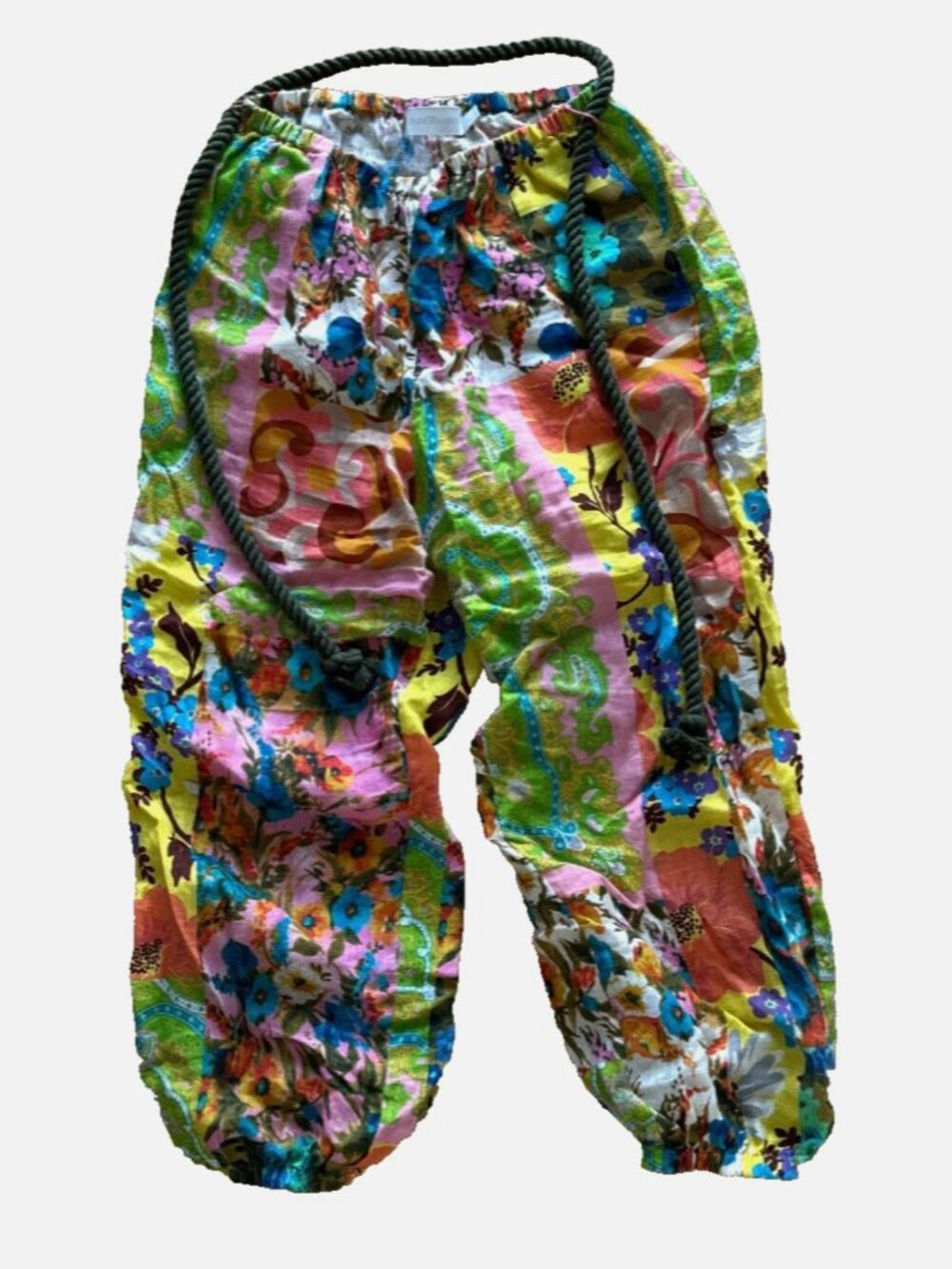 Zimmermann Floral Patchwork Linen Cropped Pant Stretch Belt Trouser Multicolour
